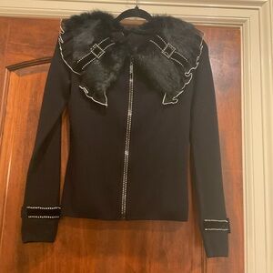 Chic Black Sweater with Faux Fur Collar